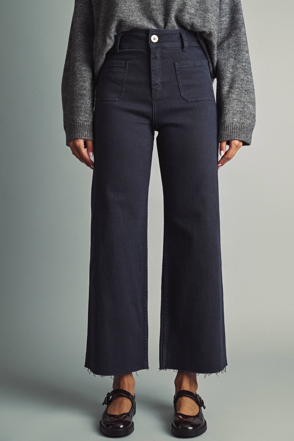 Faded Navy Wide Leg Patch Pocket Pant