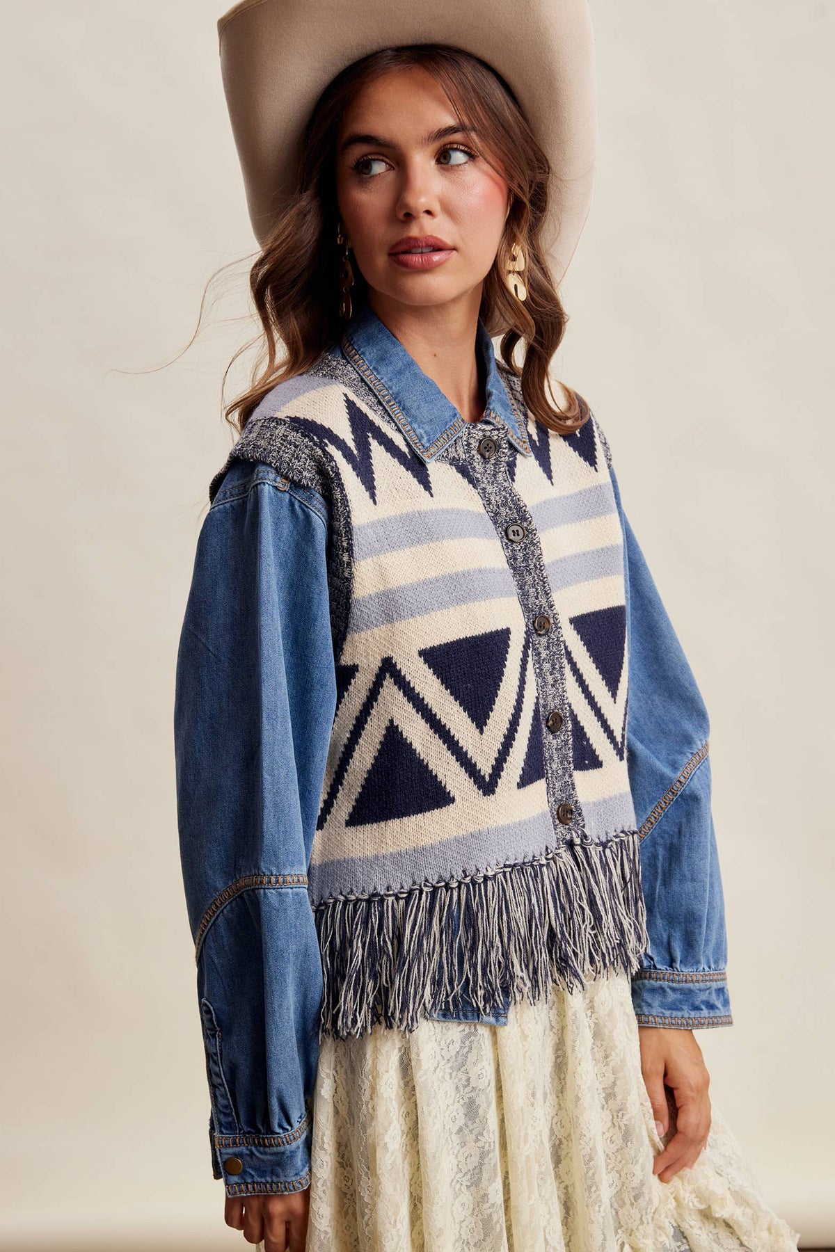 Western Fringe Knit Sweater Vest