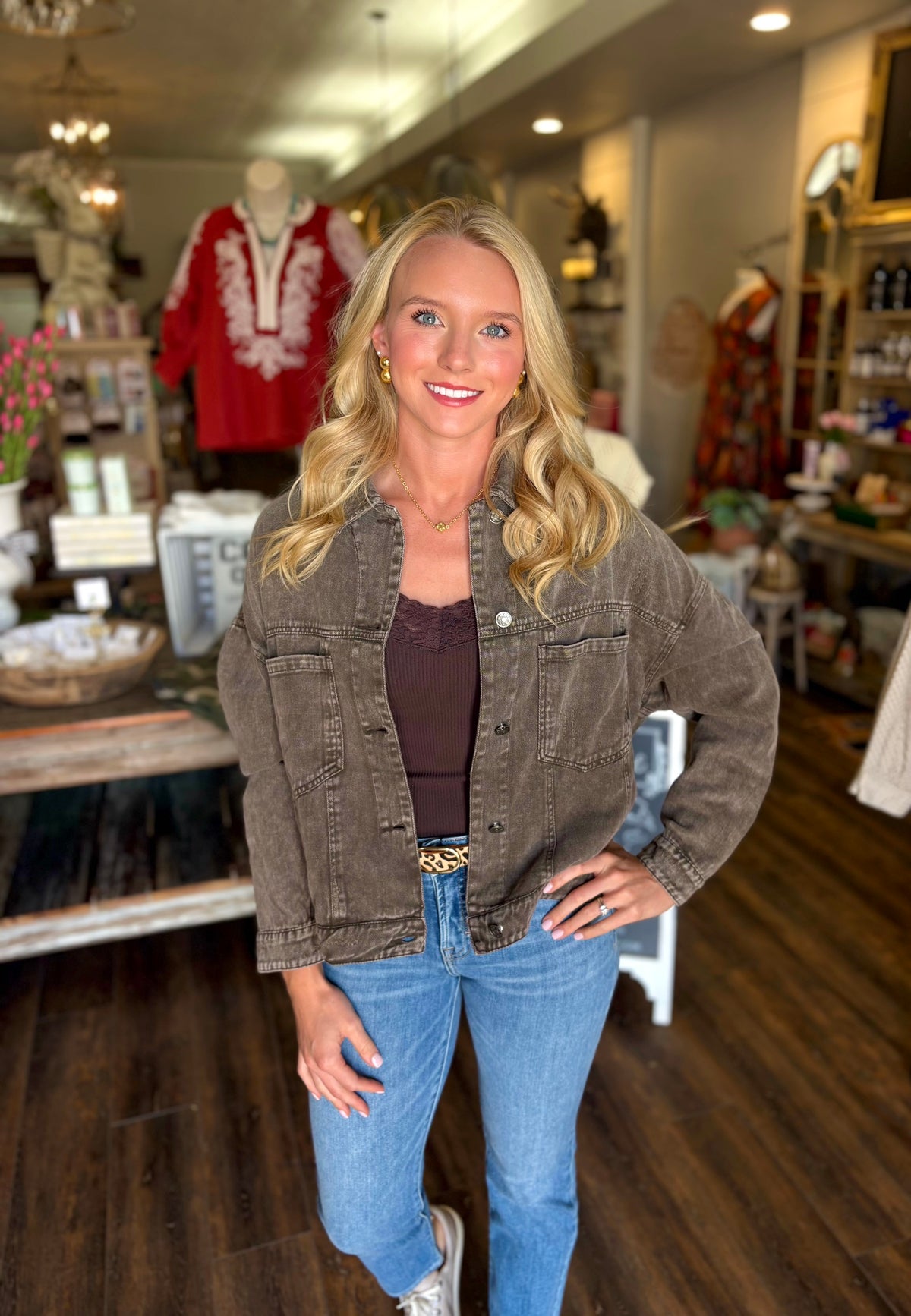 Coffee Vintage Wash Pleated Back Jacket