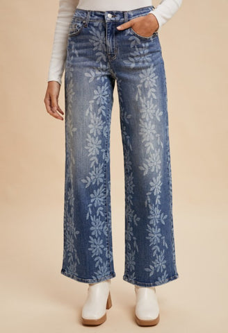 Daisy Print Wide Leg Jeans