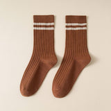 Classic Two Stripes Print Crew Socks for Women
