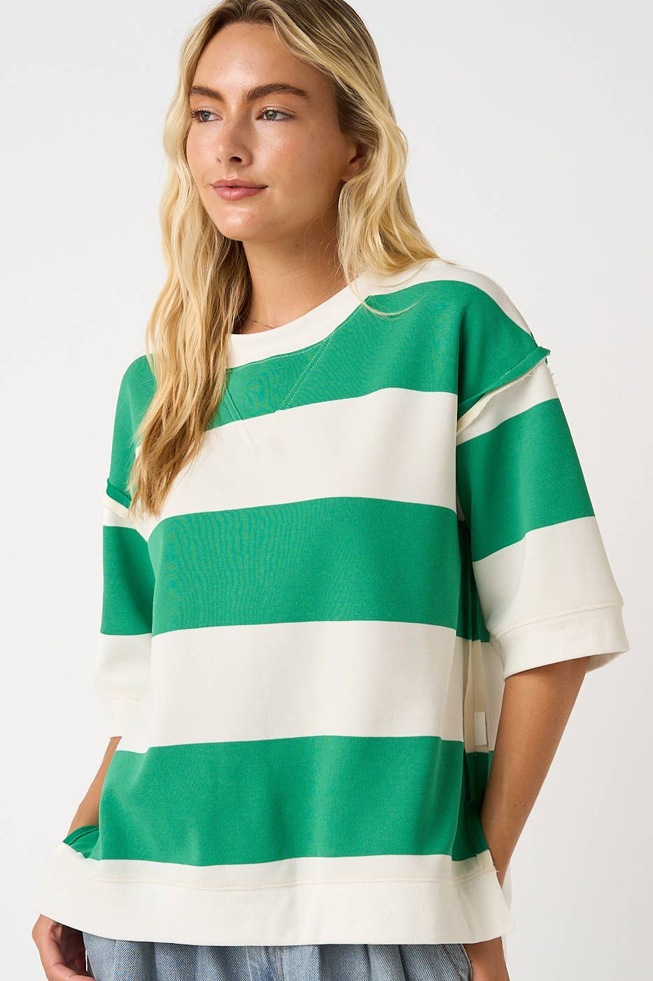 Green Striped Oversized Top