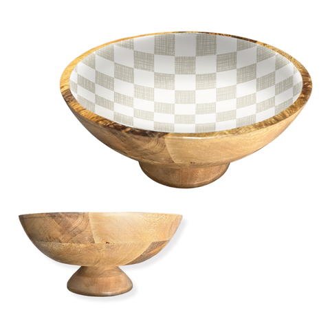 Neutral Check 12" Decorative Pedestal Bowl