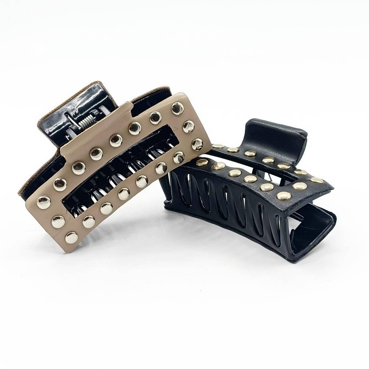 9cm Rectangular Faux Leather Studded Hair Claw