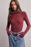 Stretch Ribbed Mock Neck Top