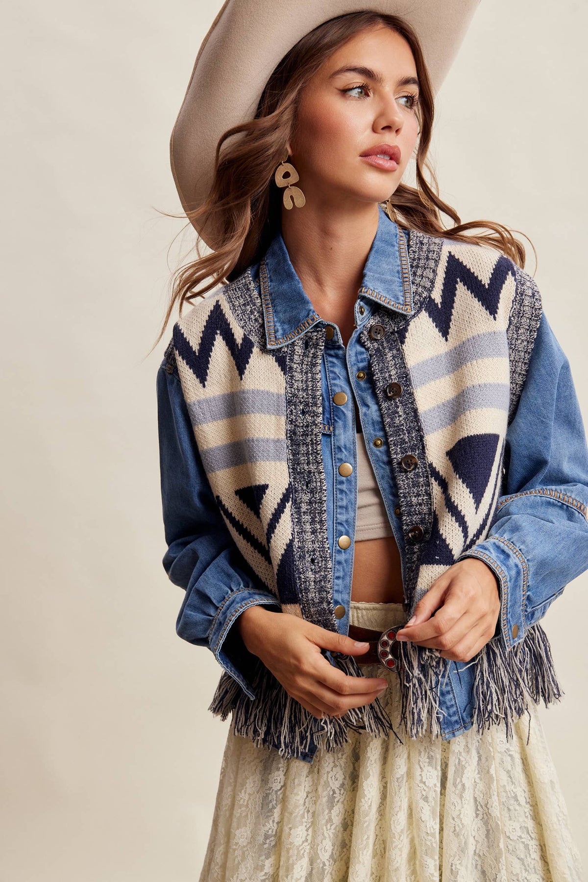 Western Fringe Knit Sweater Vest