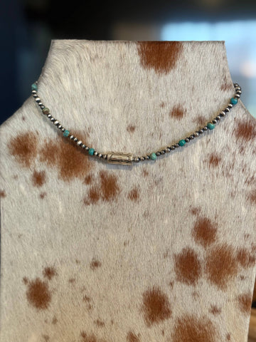 Turquoise & Barrel Bead Necklace 