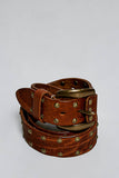 Allover Antique Brass-Tone Studded Genuine Leather Belt