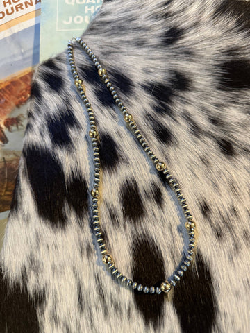 4mm Sterling Pearls & 7mm Gold Filled Beads Necklace