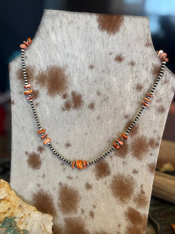 Orange Spiny Oyster & Sterling Pearls