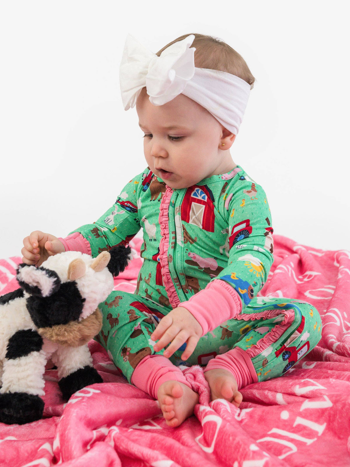 SoftSnooze™ Baby Girls Bamboo Viscose Farm Friends Convertible Ruffle One Piece Footie Pajama