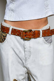 Allover Antique Brass-Tone Studded Genuine Leather Belt