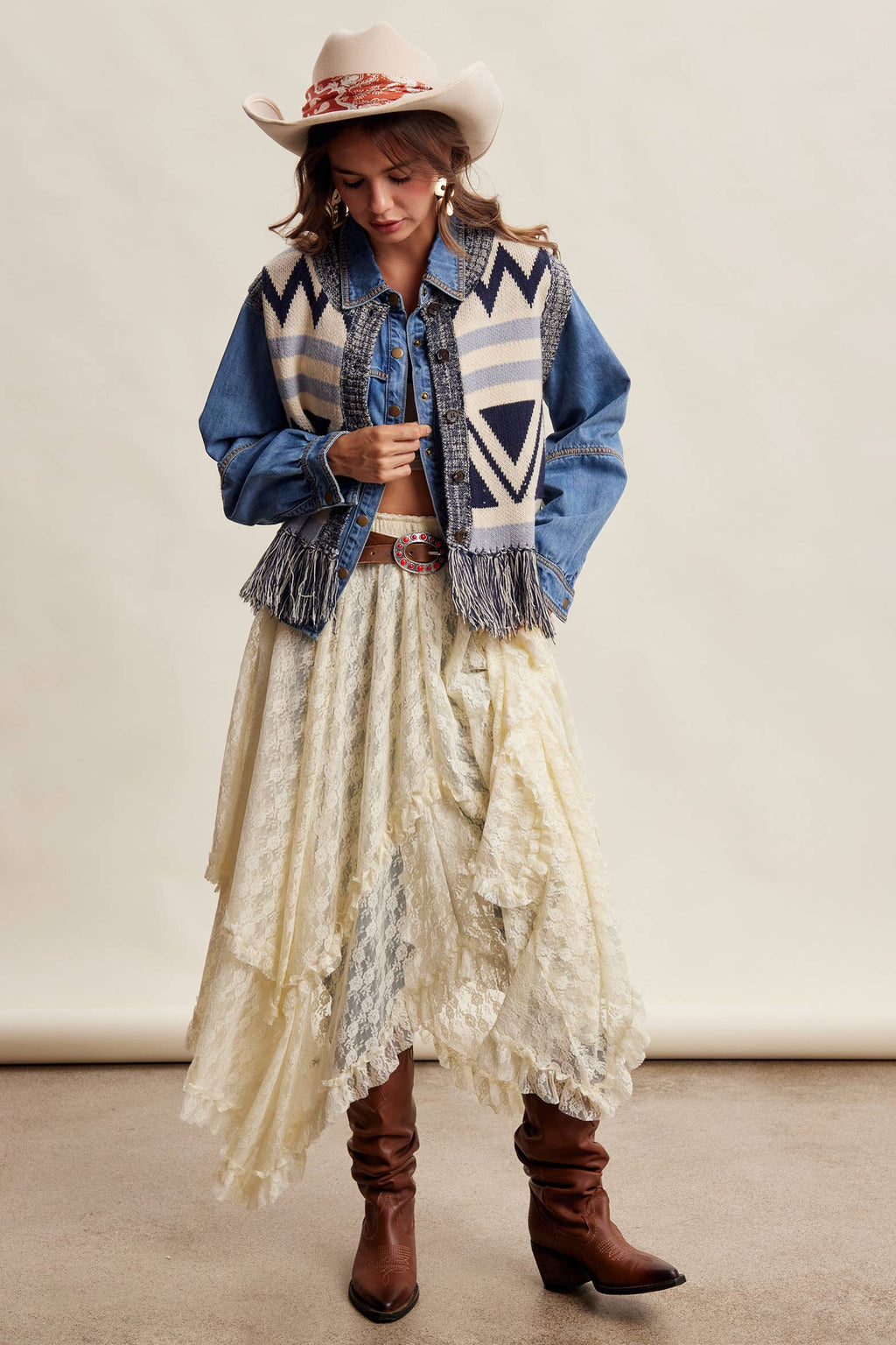 Western Fringe Knit Sweater Vest