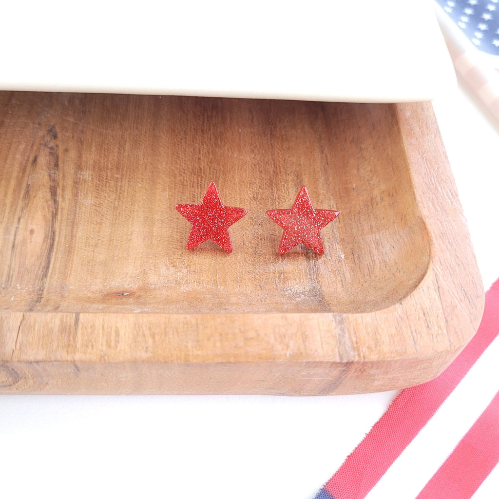 Liberty Star Studs - Red // 4th of July Patriotic Earrings