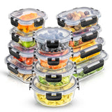 12 Piece Glass Kitchen Storage Containers with Lids - Black