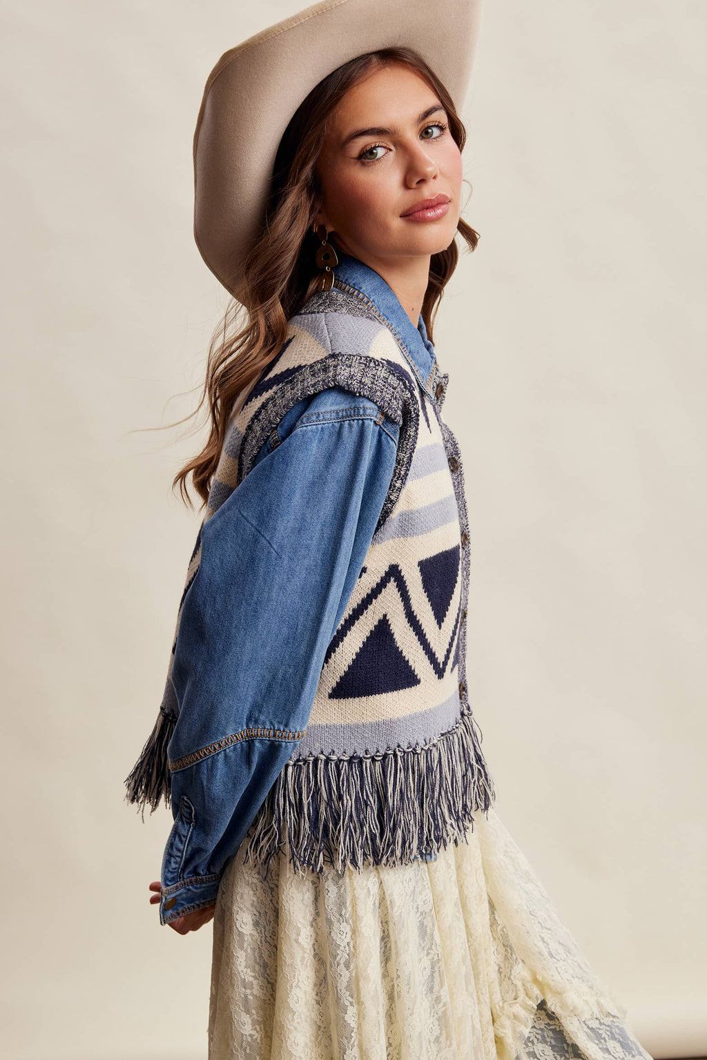 Western Fringe Knit Sweater Vest