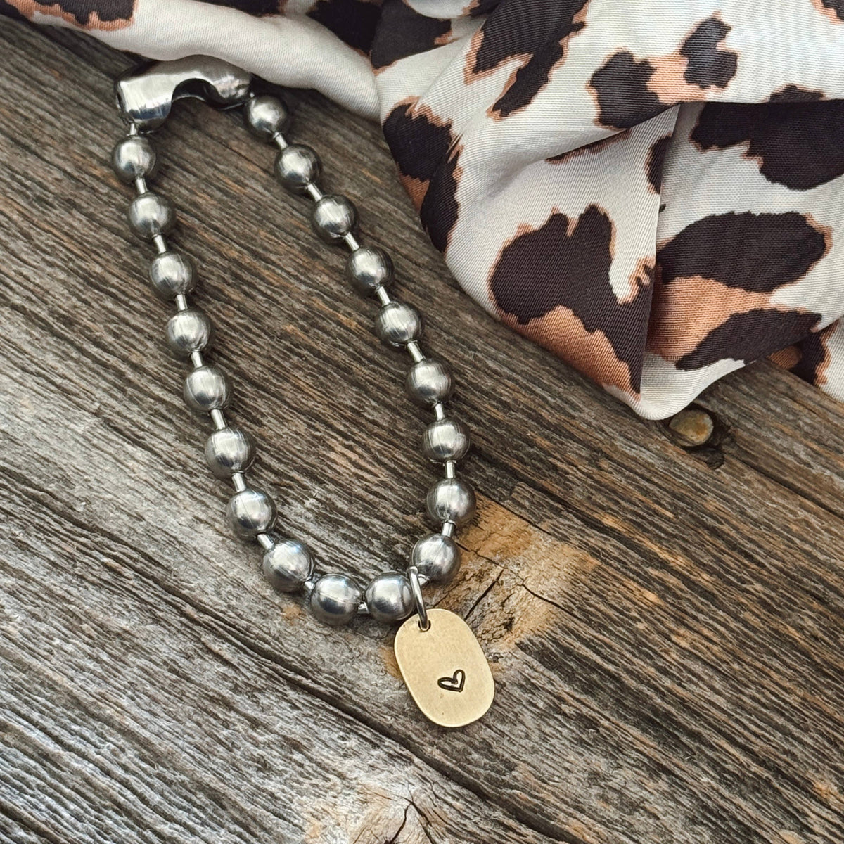 Brass Heart Tag Bracelet