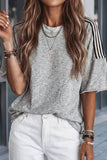 Striped Patchwork Detail Raw Edge Oversize Tee