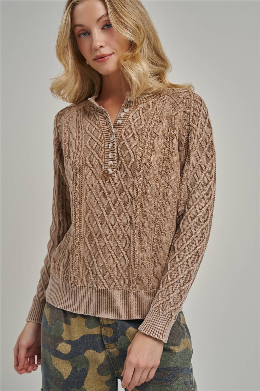 Mineral Washed Cable Knit Sweater