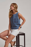 Washed Denim Tank with Scallop Detail