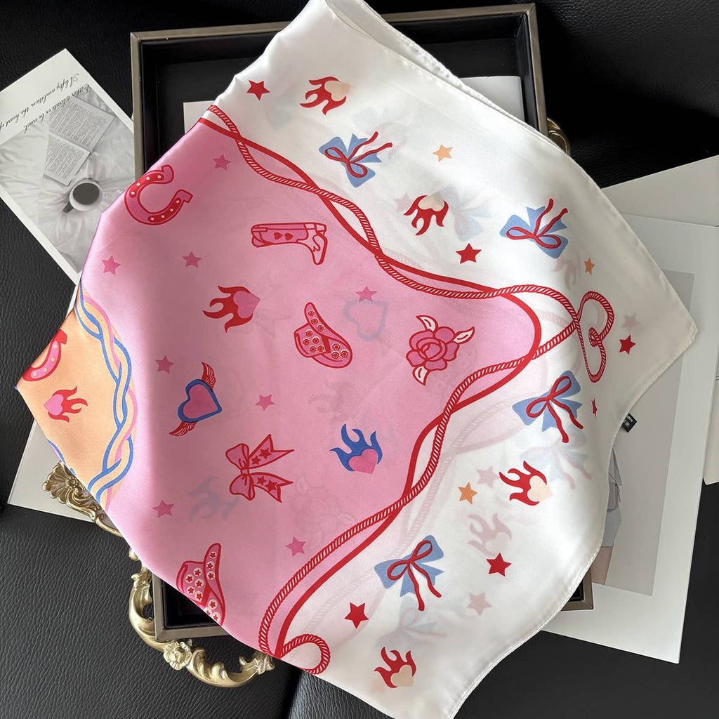 Pink Western Cowgirl Horseshoe Square Scarf Bandana
