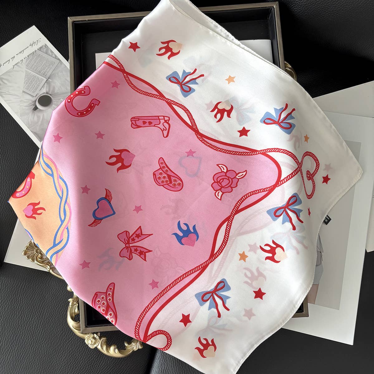 Pink Western Cowgirl Horseshoe Square Scarf Bandana