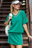 V Neck Flat Piping Modal Scuba Short Sleeve Top