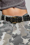 Allover Antique Brass-Tone Studded Genuine Leather Belt