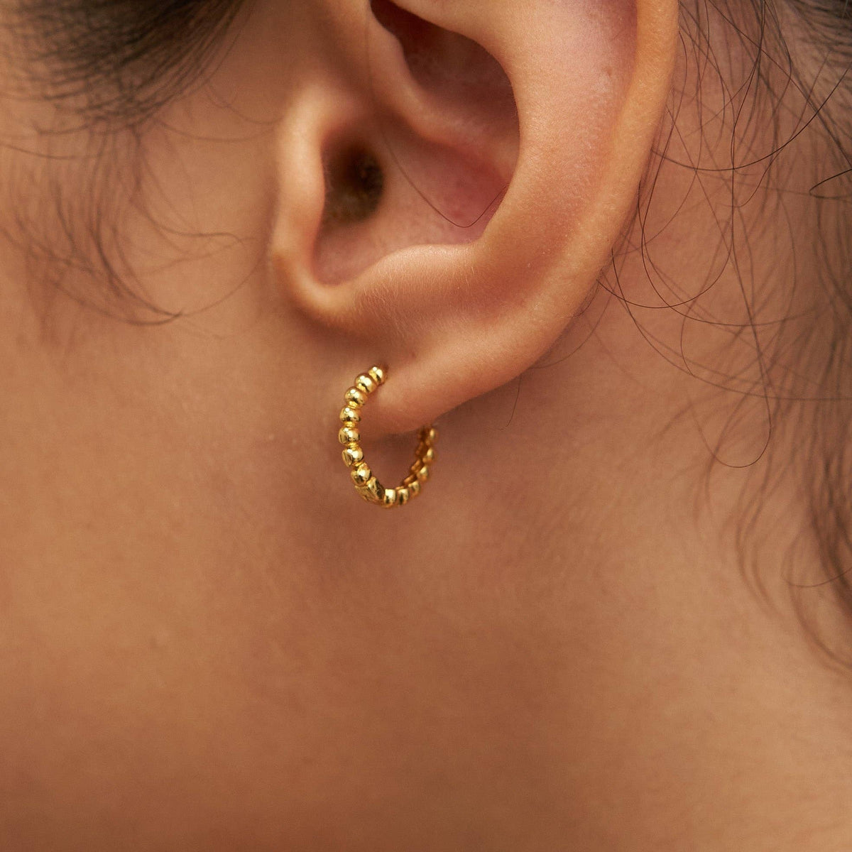 18K Gold Dainty Beaded Hoops
