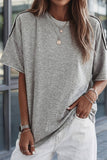 Striped Patchwork Detail Raw Edge Oversize Tee