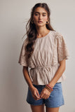 Lace Cape Sleeve Cotton Peplum Top