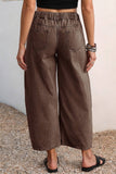 Solid Color Square Patch Pocket Ankle-length Barrel Jeans