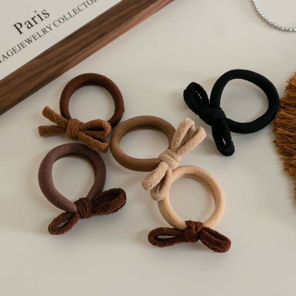 Neutral Seamless Bow Hair Ties (Set of 5)