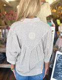 Micro Plaid Dolman Button Up Top