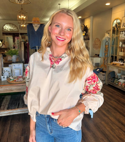 Woven Top with Embroidery