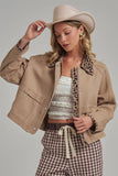 Twill Barn Coat with Leopard Detail