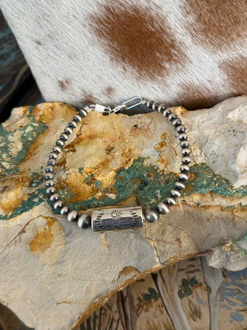 Barrel Bead Sterling Pearl Bracelet