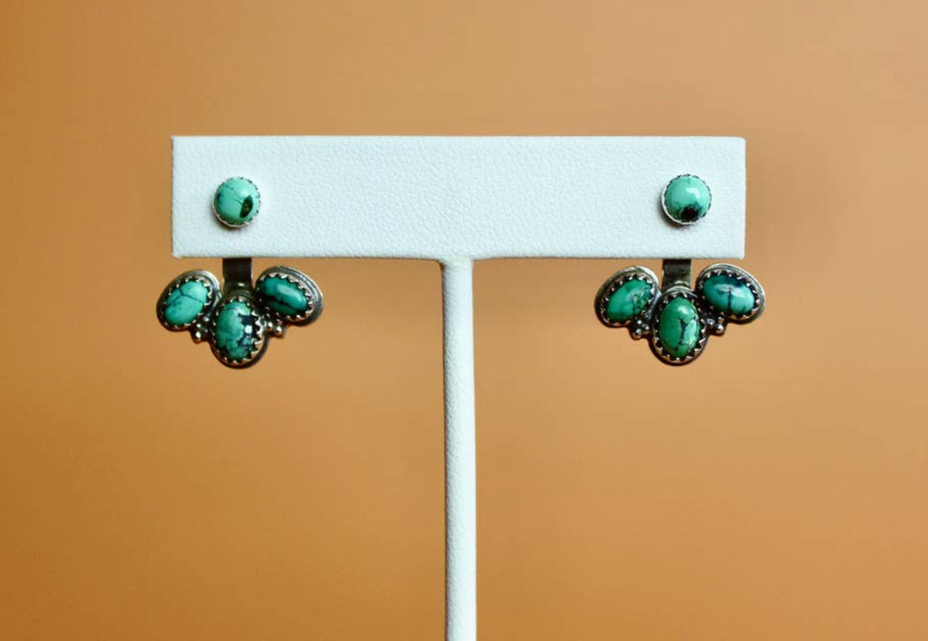 Ear Jacket and Stud Turquoise Earring