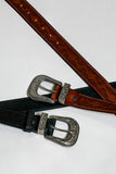 Western-Inspired Floral Embossed Genuine Leather Belt