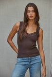 Seamless Ribbed Tank Top with Lace Trim