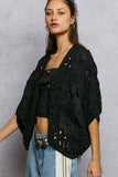 Batwing Sleeve Button Down Solid Crochet Cardigan Top