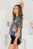 Relaxed Short Sleeve Foil Print Shimmer Top