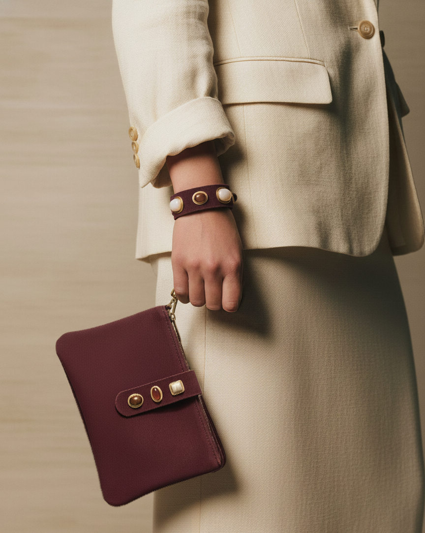 Gemstone Suede Wristlet Pouch & Keychain