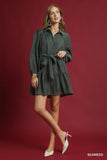 Crinkle Button-Front Tiered Mini Dress