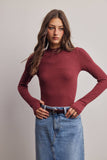 Stretch Ribbed Mock Neck Top