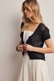 Open-Knit Short-Sleeve Crochet Cardigan Top