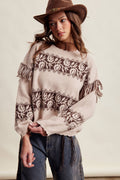 Western Fringe Pattern Knit Sweater
