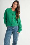 Green Textured Button Front Cardigan Sweater