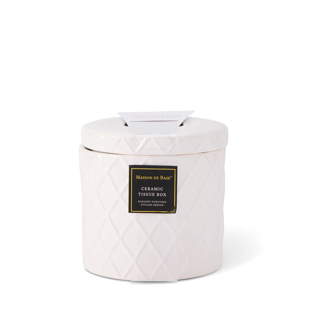 Ceramic Diamond Pattern Tissue Box - White