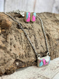 Handmade Sterling Silver Cotton Candy Turquoise Necklace Earrings Set with Signed Nizhoni